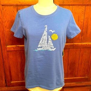 NWOT⚓️LIFE IS GOOD☀️SAILBOAT Crusher TEE⛵️Soft BLUE 100% Cotton Women’s SMALL